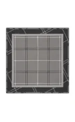 Black and gray checkered silk scarf with a bold geometric plaid pattern, perfect for adding a stylish touch to any outfit, available for fast shipping at Shop of Turkey.