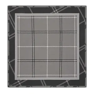 Black and gray checkered silk scarf with a bold geometric plaid pattern, perfect for adding a stylish touch to any outfit, available for fast shipping at Shop of Turkey.
