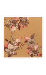 Vase with beige background featuring intricate floral design in brown, pink, and cream tones for elegant home decor.