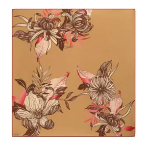 Vase with beige background featuring intricate floral design in brown, pink, and cream tones for elegant home decor.