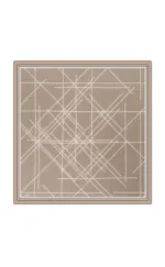 Intricate geometric abstract design on beige and white patterned rug, perfect for modern or contemporary home decor, offering a stylish and artistic floor covering option.