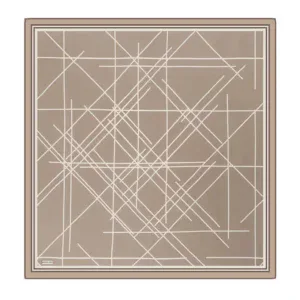 Intricate geometric abstract design on beige and white patterned rug, perfect for modern or contemporary home decor, offering a stylish and artistic floor covering option.