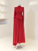 Coral Modest Evening Dress
