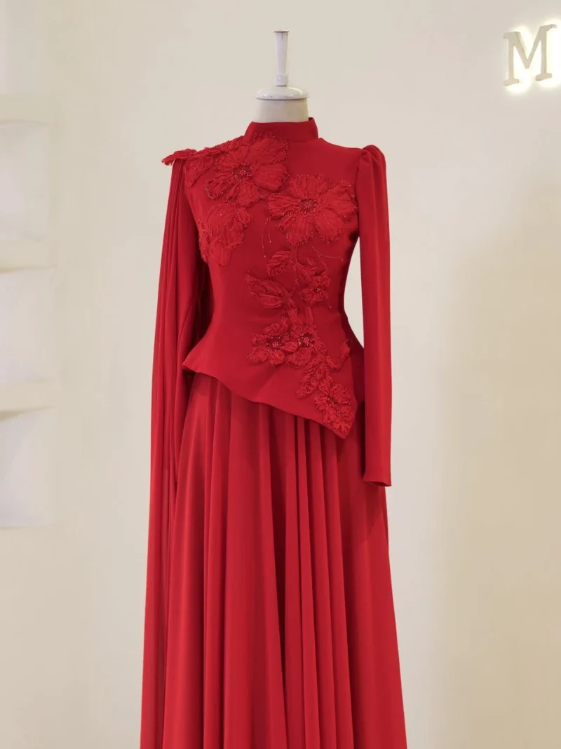 Coral Modest Evening Dress