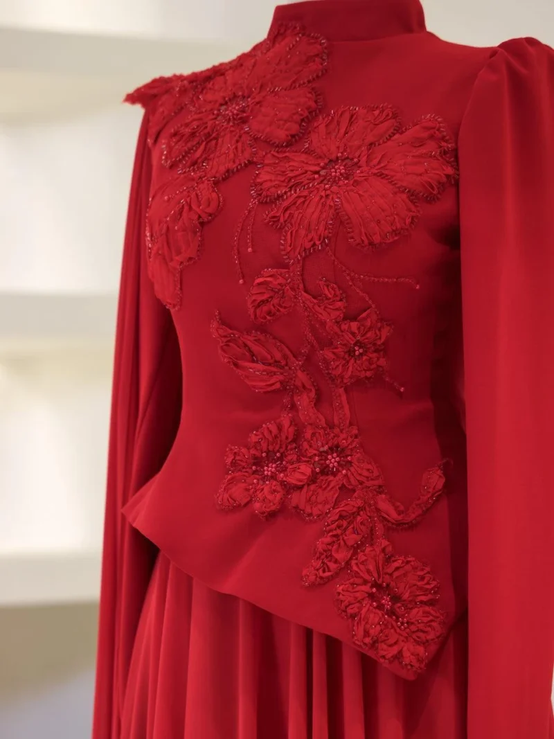 Coral Modest Evening Dress