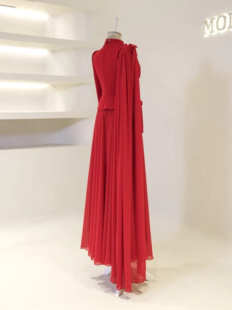 Coral Modest Evening Dress