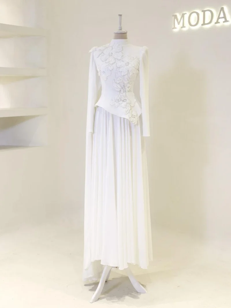 Coral Modest Evening Dress