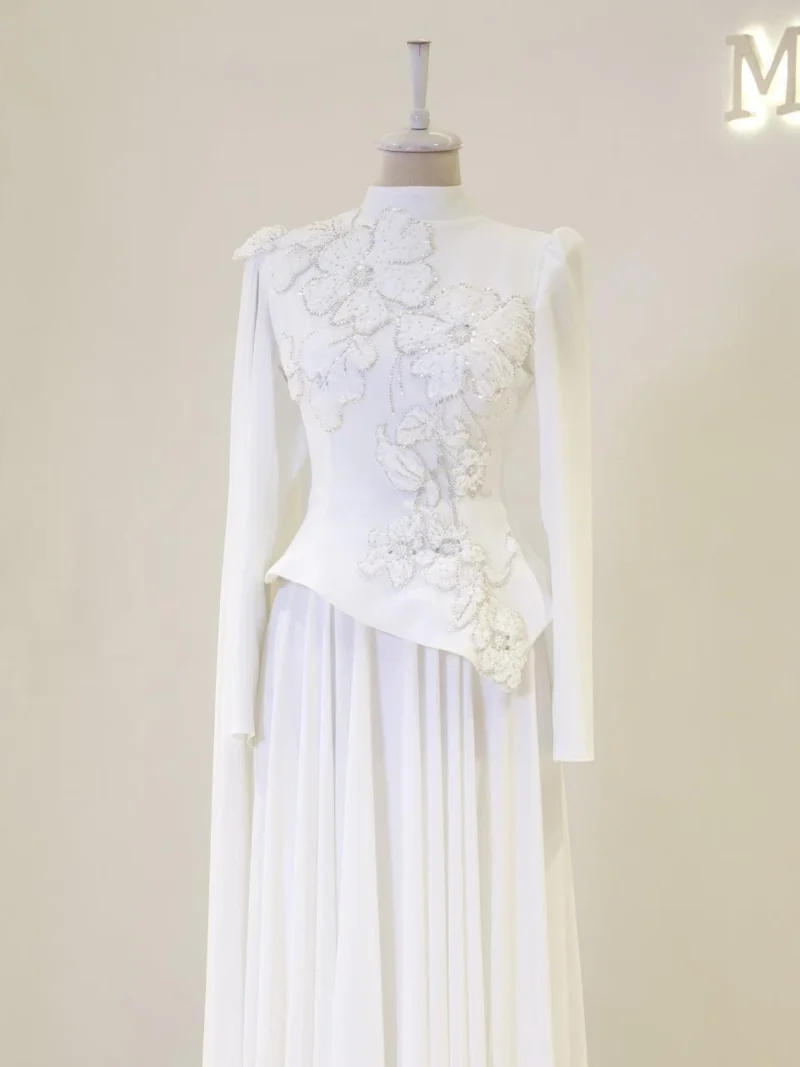 Coral Modest Evening Dress