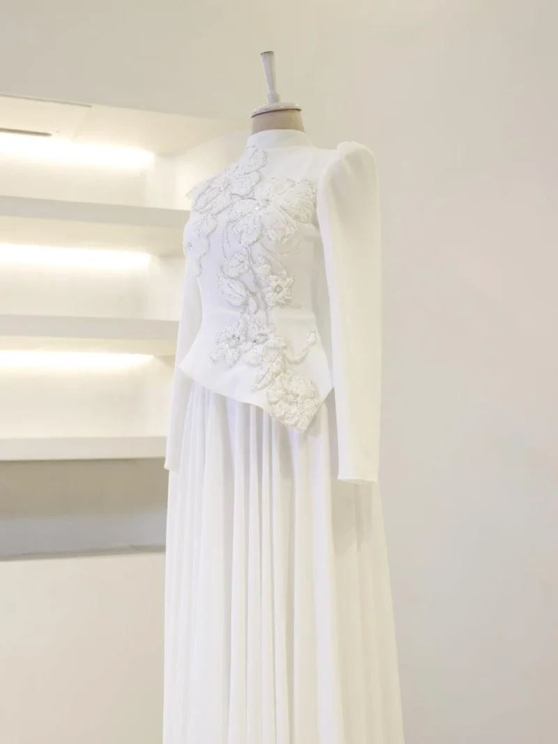 Coral Modest Evening Dress