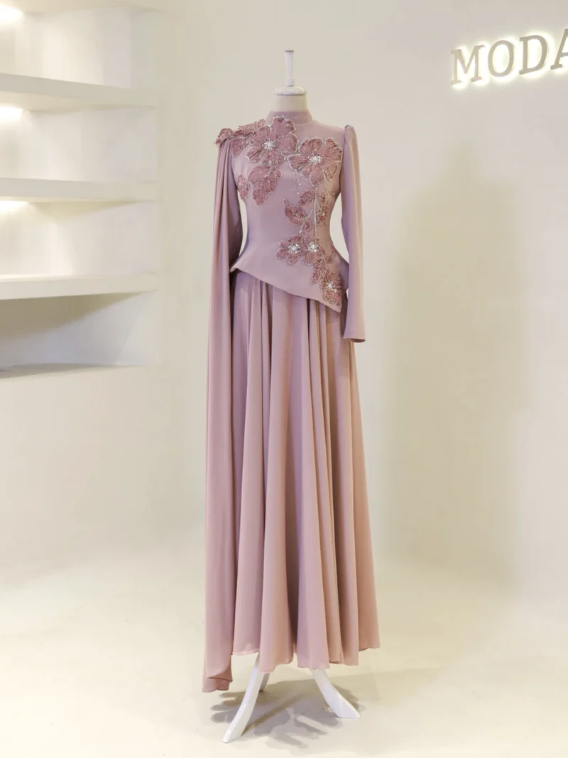 Coral Modest Evening Dress