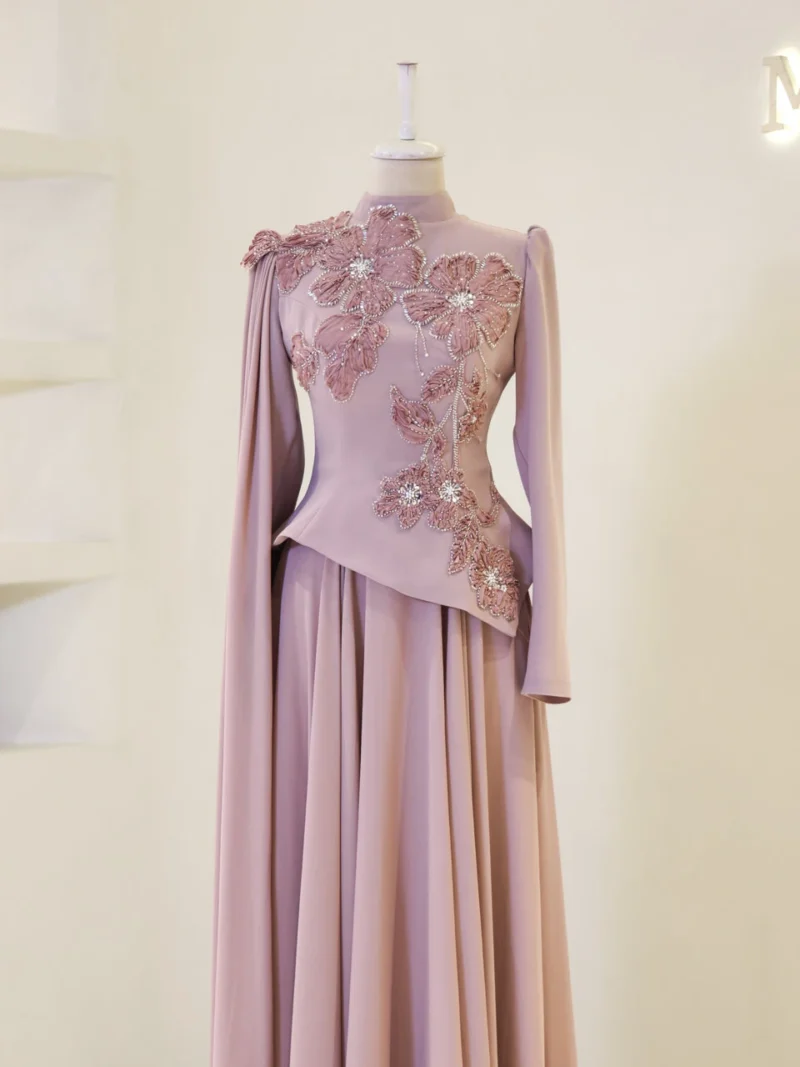 Coral Modest Evening Dress