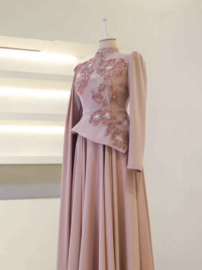 Coral Modest Evening Dress