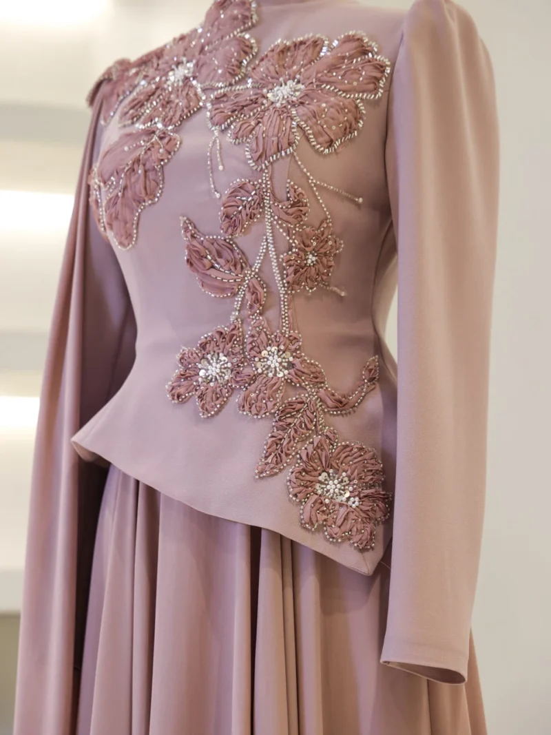 Coral Modest Evening Dress