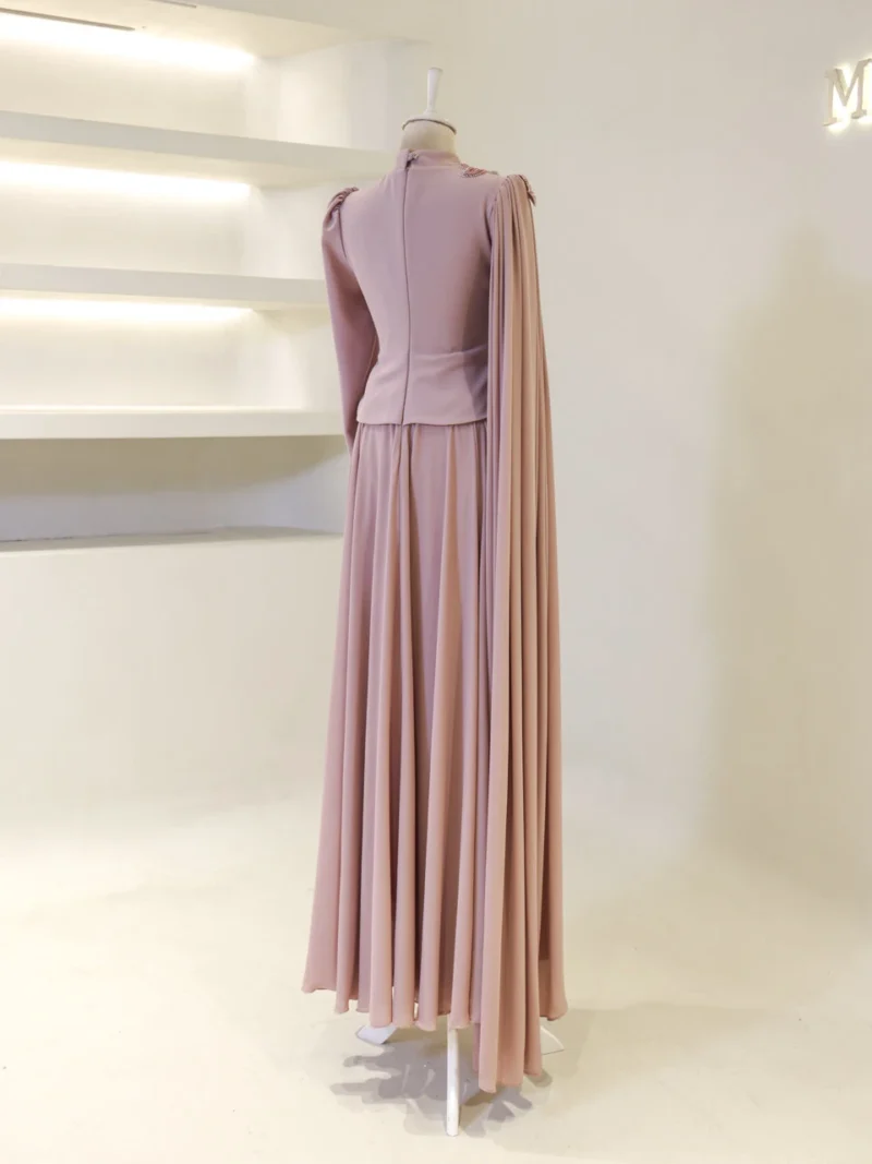 Coral Modest Evening Dress