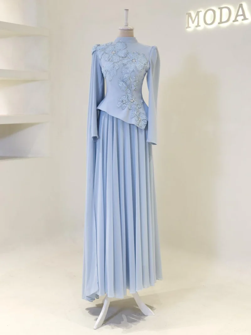 Coral Modest Evening Dress