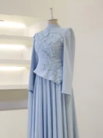 Coral Modest Evening Dress