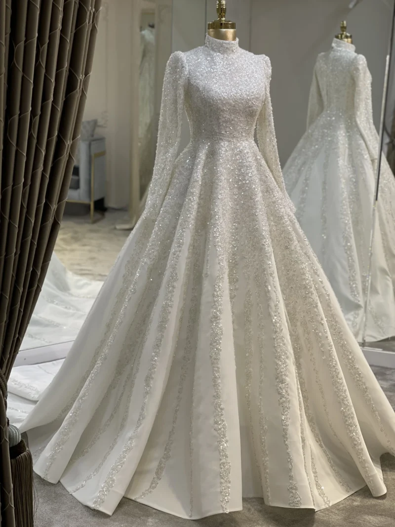 Couture Chrome Modest Wedding Dress