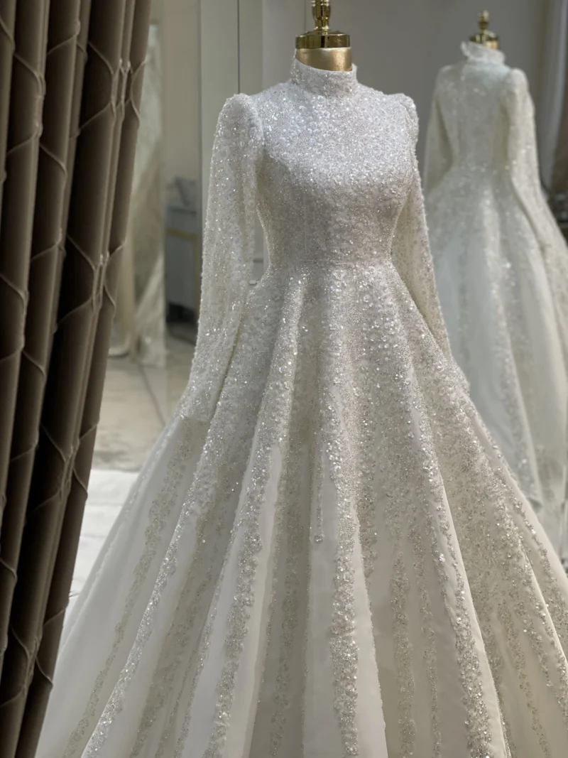 Couture Chrome Modest Wedding Dress