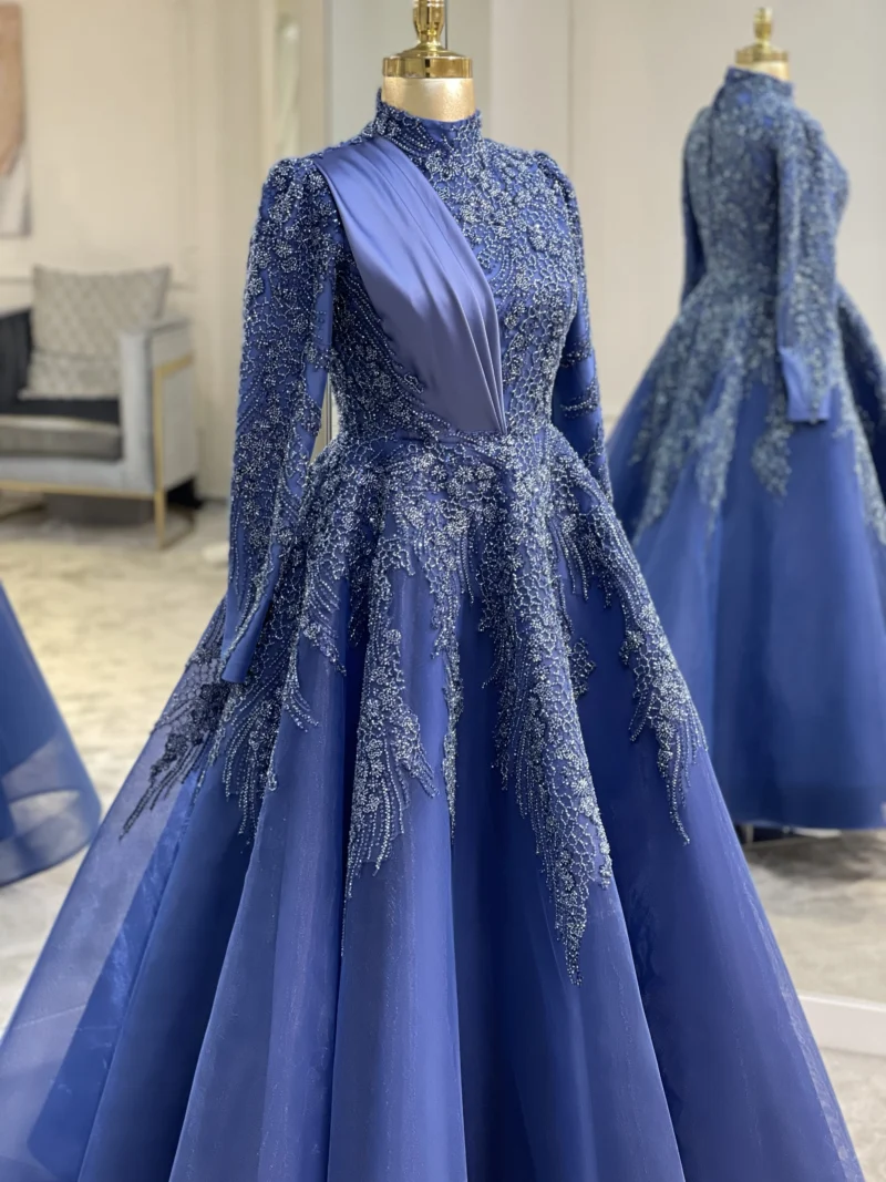 Couture Honeycomb Hijab Evening Dress