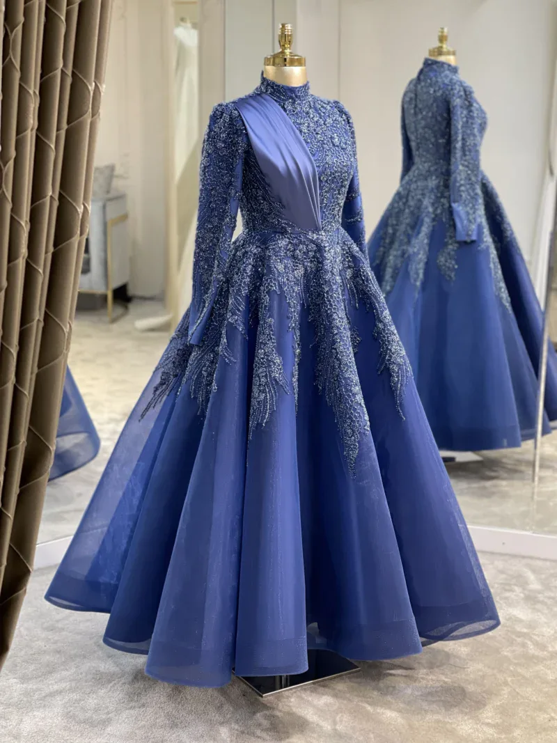 Couture Honeycomb Hijab Evening Dress