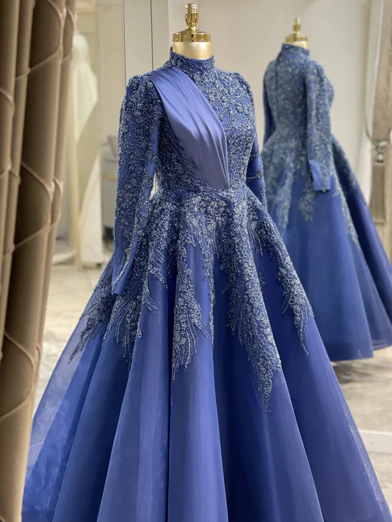 Couture Honeycomb Hijab Evening Dress