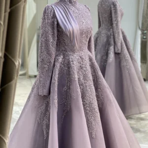 Couture Honeycomb Hijab Evening Dress