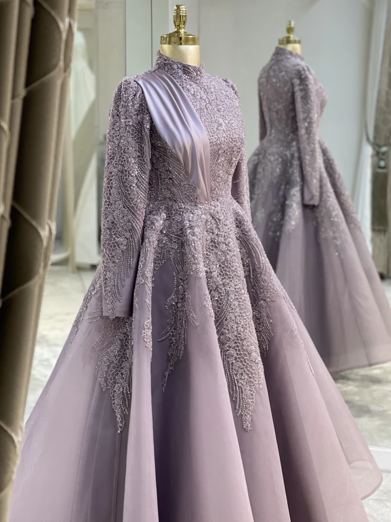 Couture Honeycomb Hijab Evening Dress