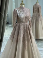 Couture Honeycomb Hijab Evening Dress