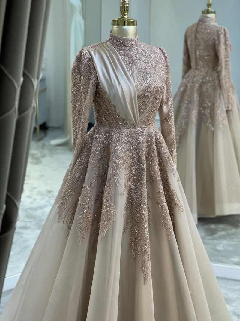 Couture Honeycomb Hijab Evening Dress