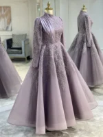 Couture Honeycomb Hijab Evening Dress