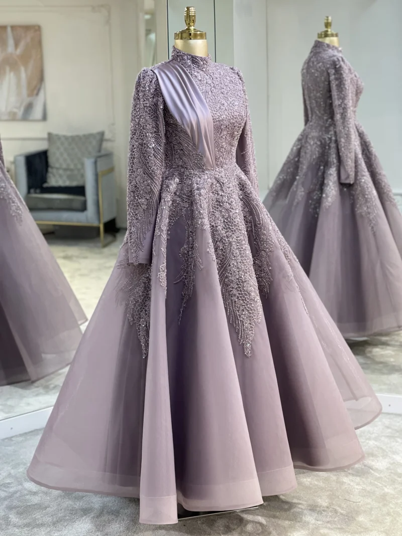 Couture Honeycomb Hijab Evening Dress