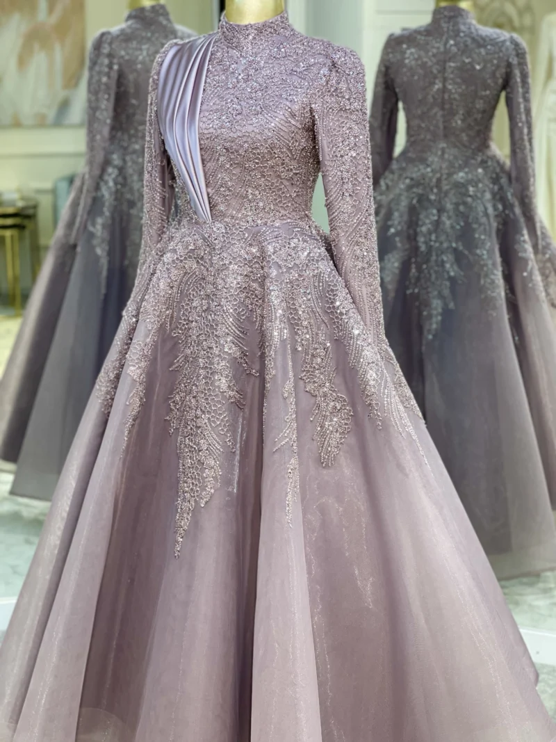 Couture Honeycomb Hijab Evening Dress