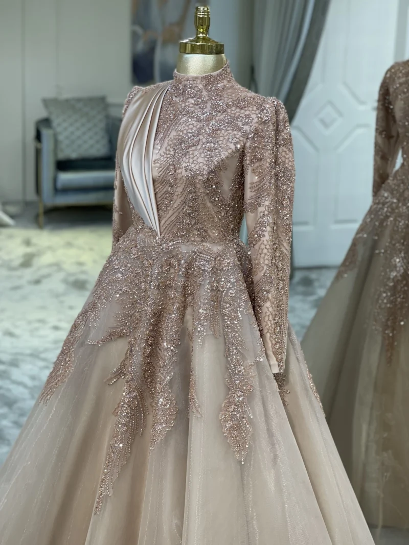 Couture Honeycomb Hijab Evening Dress