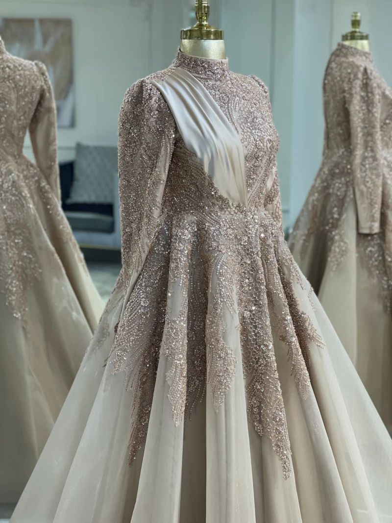 Couture Honeycomb Hijab Evening Dress