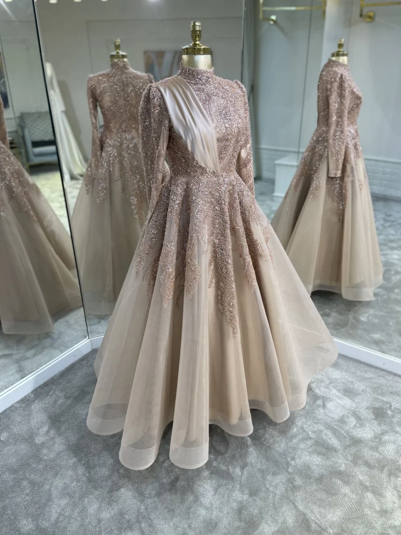 Couture Honeycomb Hijab Evening Dress