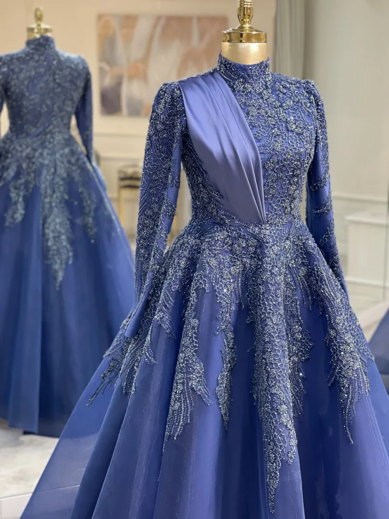 Couture Honeycomb Hijab Evening Dress