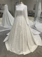 Couture Pearl Embellished Modest Wedding Dress