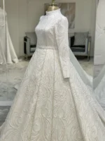 Couture Pearl Embellished Modest Wedding Dress