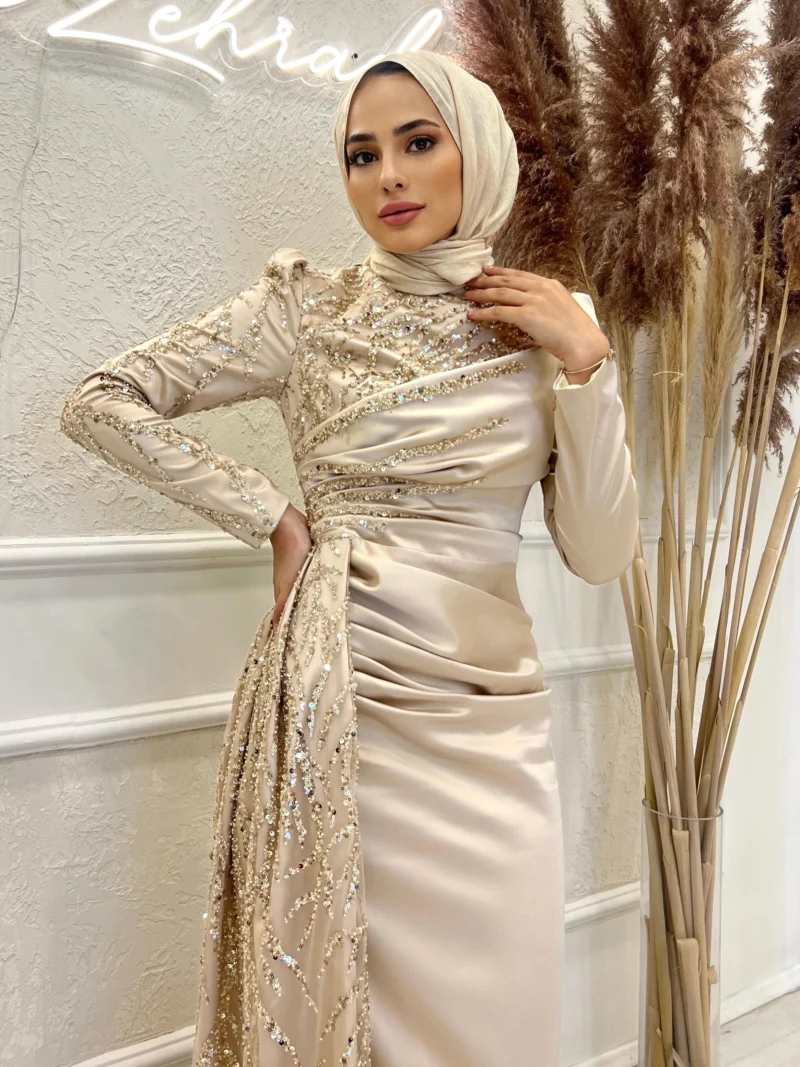 Design Mother-of-Pearl Modest Evening Dress