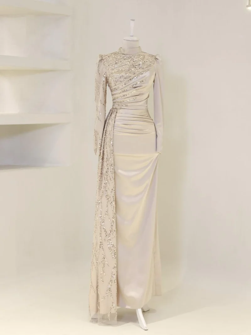 Design Mother-of-Pearl Modest Evening Dress