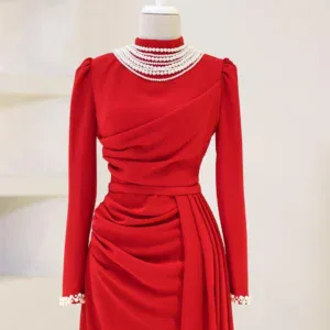 Pearl Detailed Modest Evening Dress