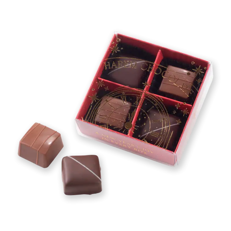 Rich, handmade Turkish chocolates gift box with festive gold accents, perfect for New Year celebrations and quick shipping from Turkey.