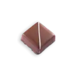 Cream-filled chocolate square with a smooth pink coating and white decorative line, perfect for gifting or indulging.
