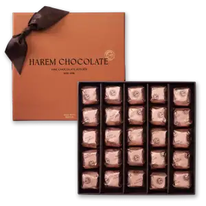 Luxurious Turkish Harem Chocolate Box with 20 individually wrapped chocolates, perfect for gifting or personal indulgence. Fast shipping from Turkey available.