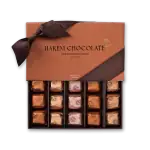 1. Luxury Harem Chocolate box with 15 assorted fine chocolates, wrapped in elegant gold and copper foils, perfect for gifting or indulgence.