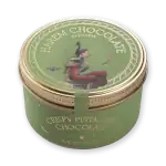 Delicious crispy pistachio chocolate in a decorative green tin with whimsical design from Turkey. Perfect gift or treat, fast shipping available.