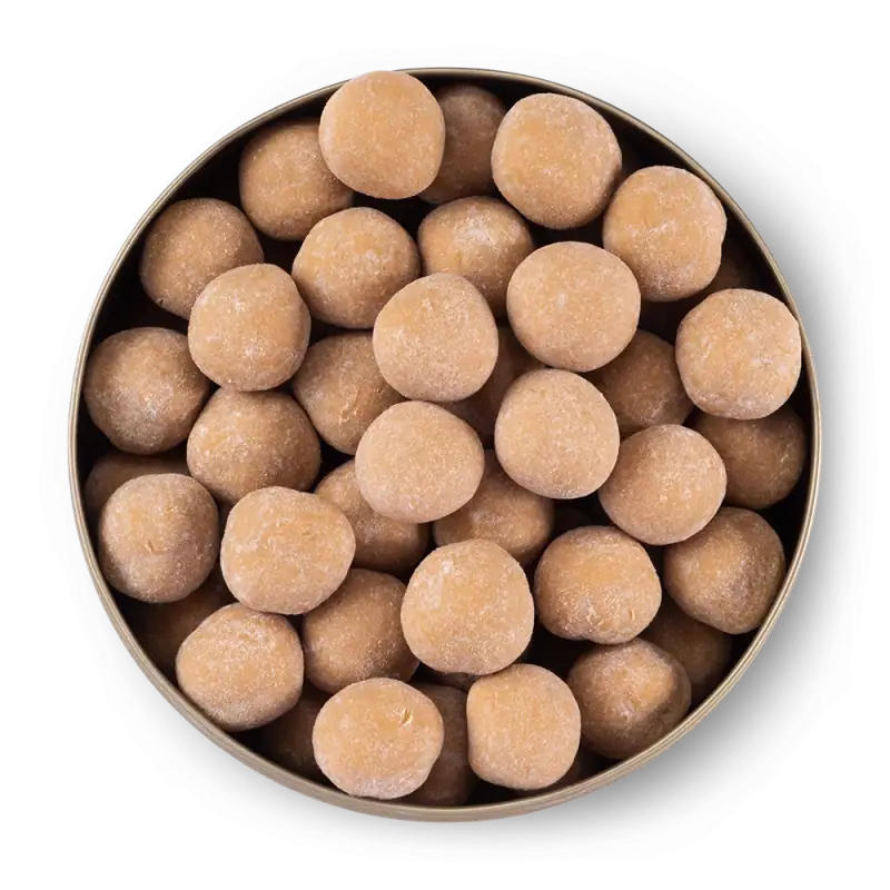 Rich Turkish delight candies in a round tin, showcasing traditional sweet treats from Turkey with fast worldwide shipping.