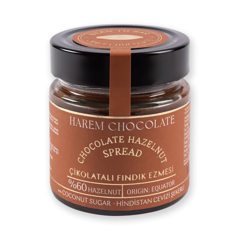 Rich chocolate hazelnut spread with coconut sugar from Turkey, smooth, creamy, perfect for desserts, toast, and snacks, sourced from the equator, fast shipping from Turkey.