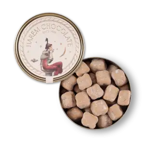Delicious Turkish Turkish Delight with powdered sugar in a round metal tin, traditional sweet treat from Turkey, fast shipping from Shop of Turkey.