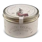 Delicious caramel flavored chocolate in elegant white and gold packaging, featuring whimsical illustration on the lid, perfect for gifts or personal indulgence from Turkey's finest confectionery.